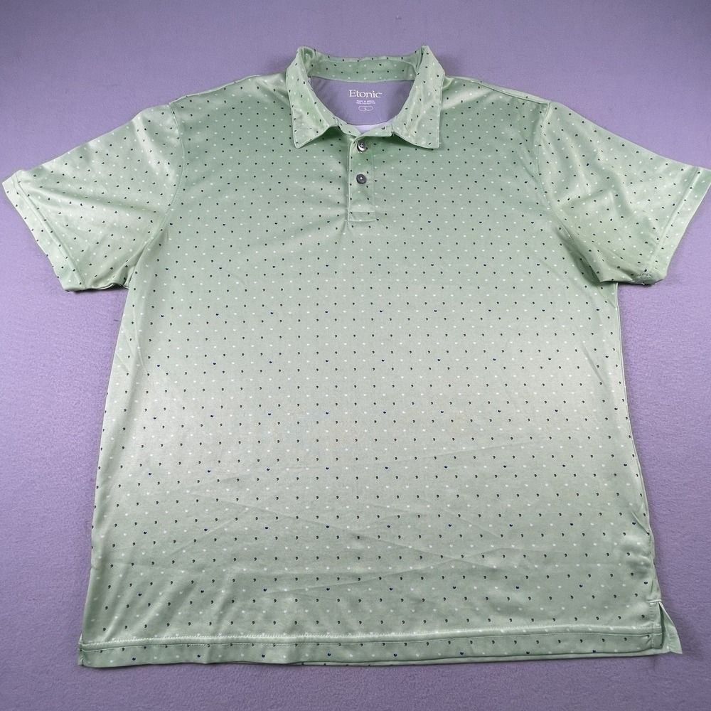 Etonic Polo Shirt Mens Large Green Micro Dot Golf Performance Short Sleeve Sport